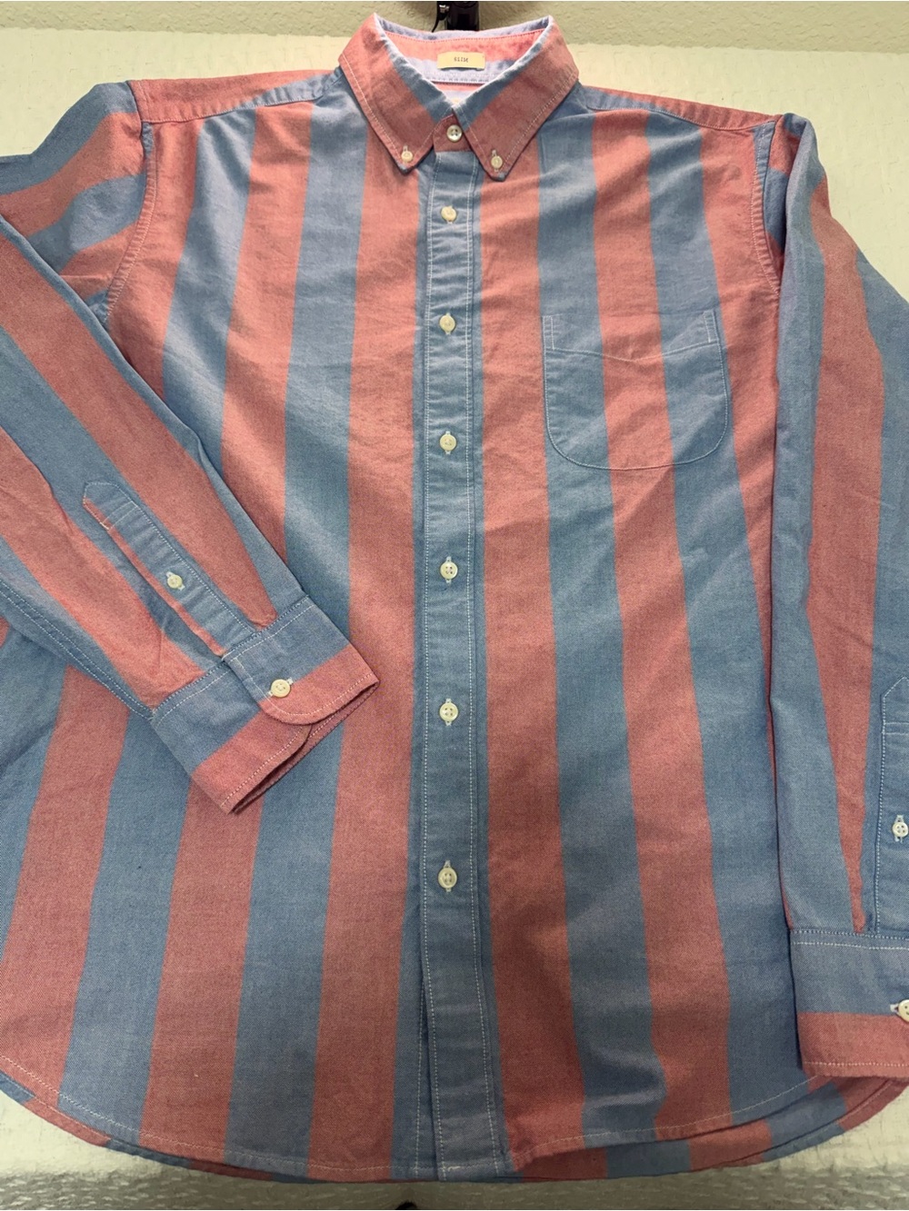 J. Crew Wide Striped Button-Down Shirt in Blue and Coral